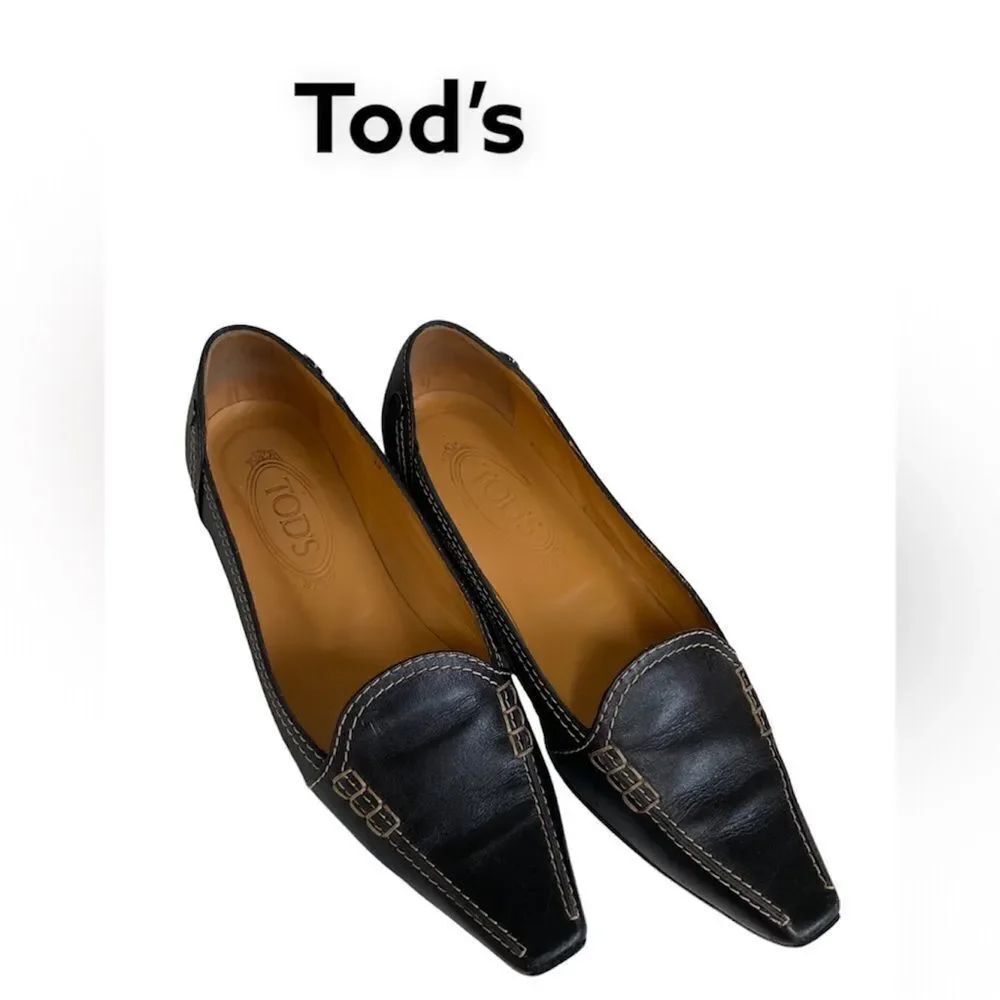 Tod’s chocolate brown leather pointed toe flats loafers shoes 6.5